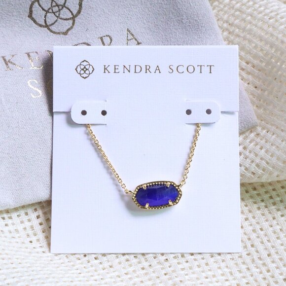 Kendra Scott Elisa Pendant Necklace. Gold Cobalt Cat's Eye - Picture 1 of 2